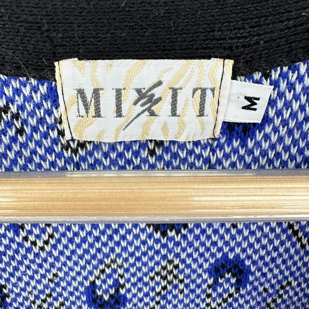 VTG MIXIT Cardigan Sweater Blue White Black Geometric Button Front M 90sSize M - Picture 2 of 8